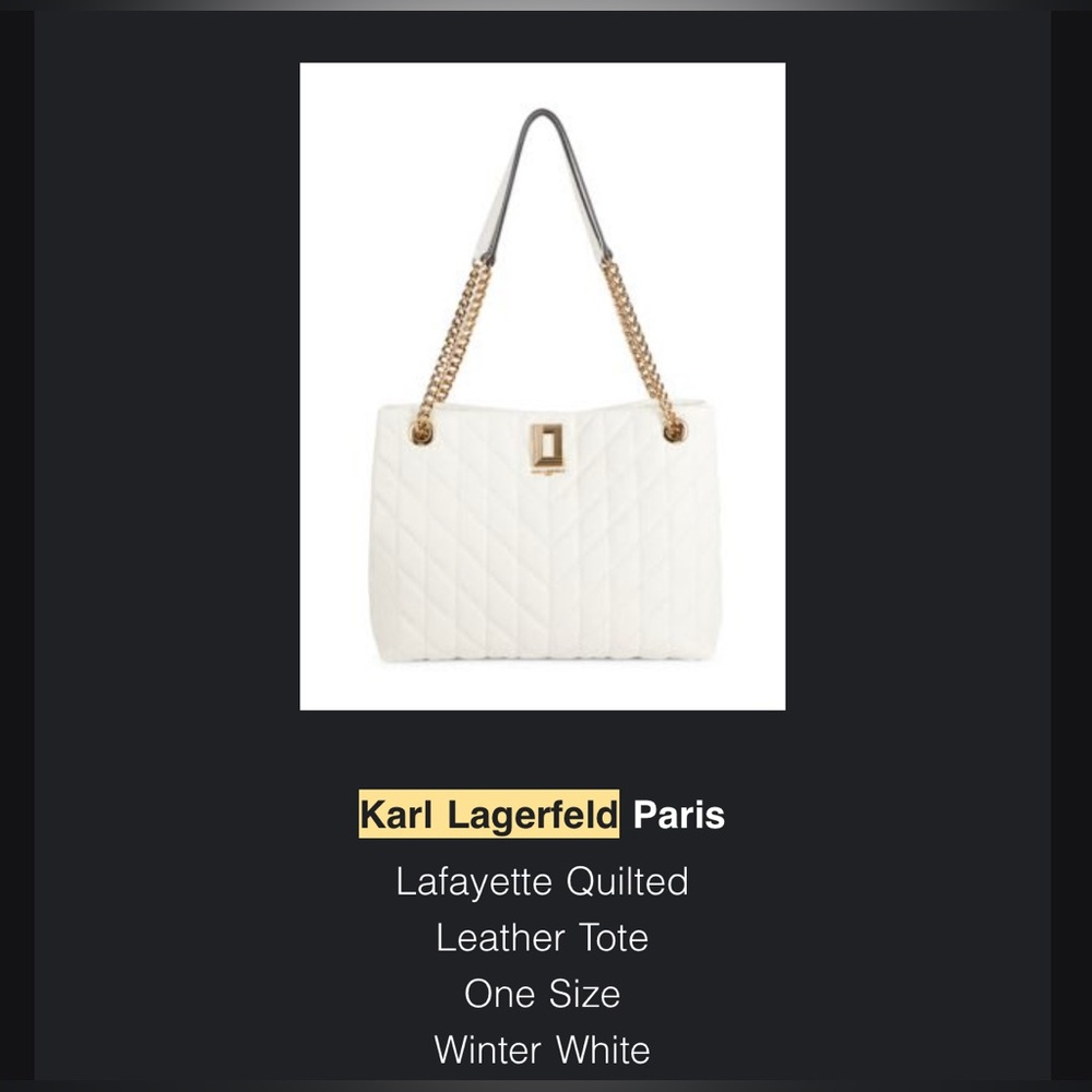 Karl Lagerfeld Lafayette White Quilted Leather Tote